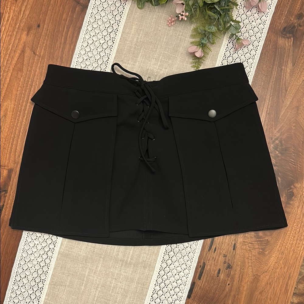 Black Lace-Up Mini Skirt